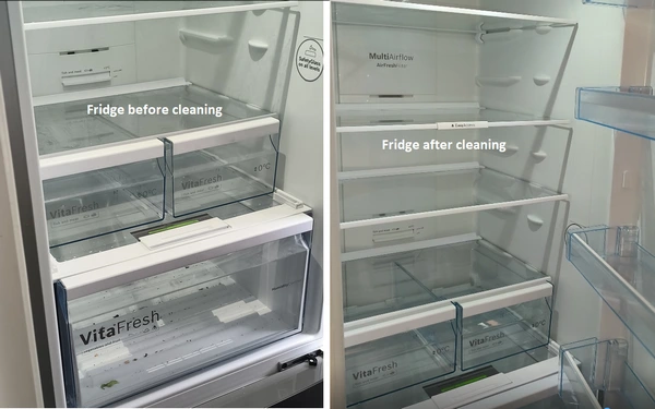 Fridge cleaning before and after